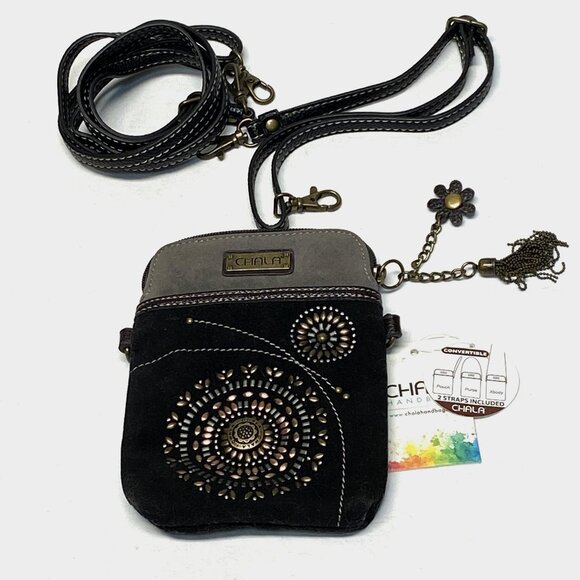 Convertible 2 Strap Stud Decorated Mandala Vegan Suede Small Bag Pouch NWT Chala - Picture 5 of 10